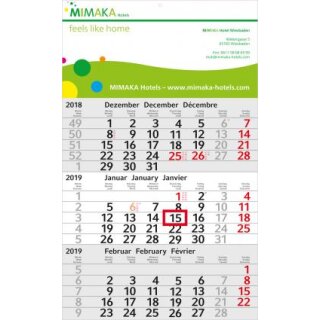 3-Monats-Kalender Budget3C - Format 30x49cm